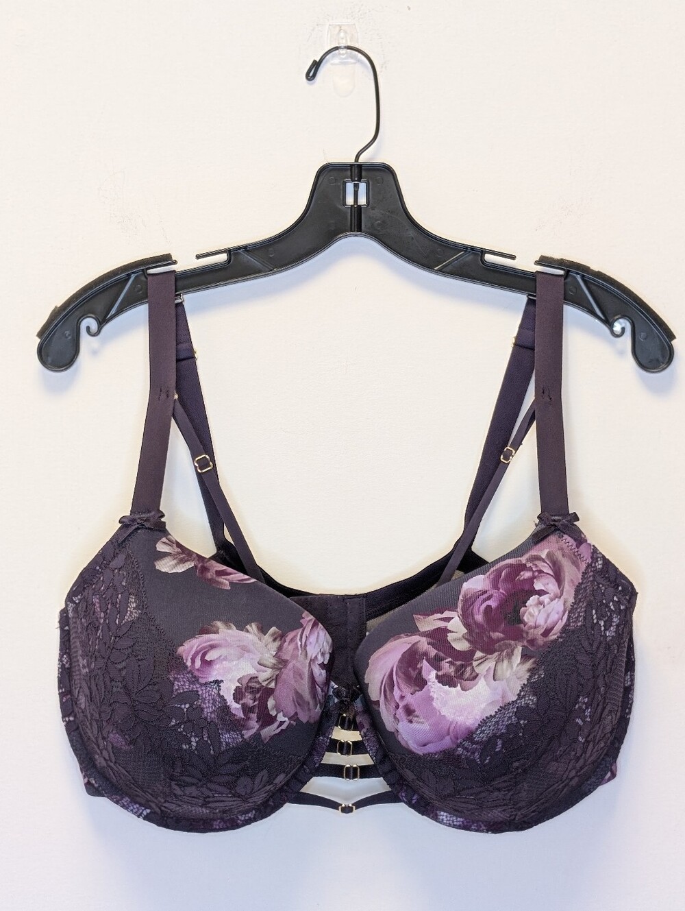Cacique Boost Balconette Bra 38G Strappy Cage Front Sexy Padded Underwire Floral